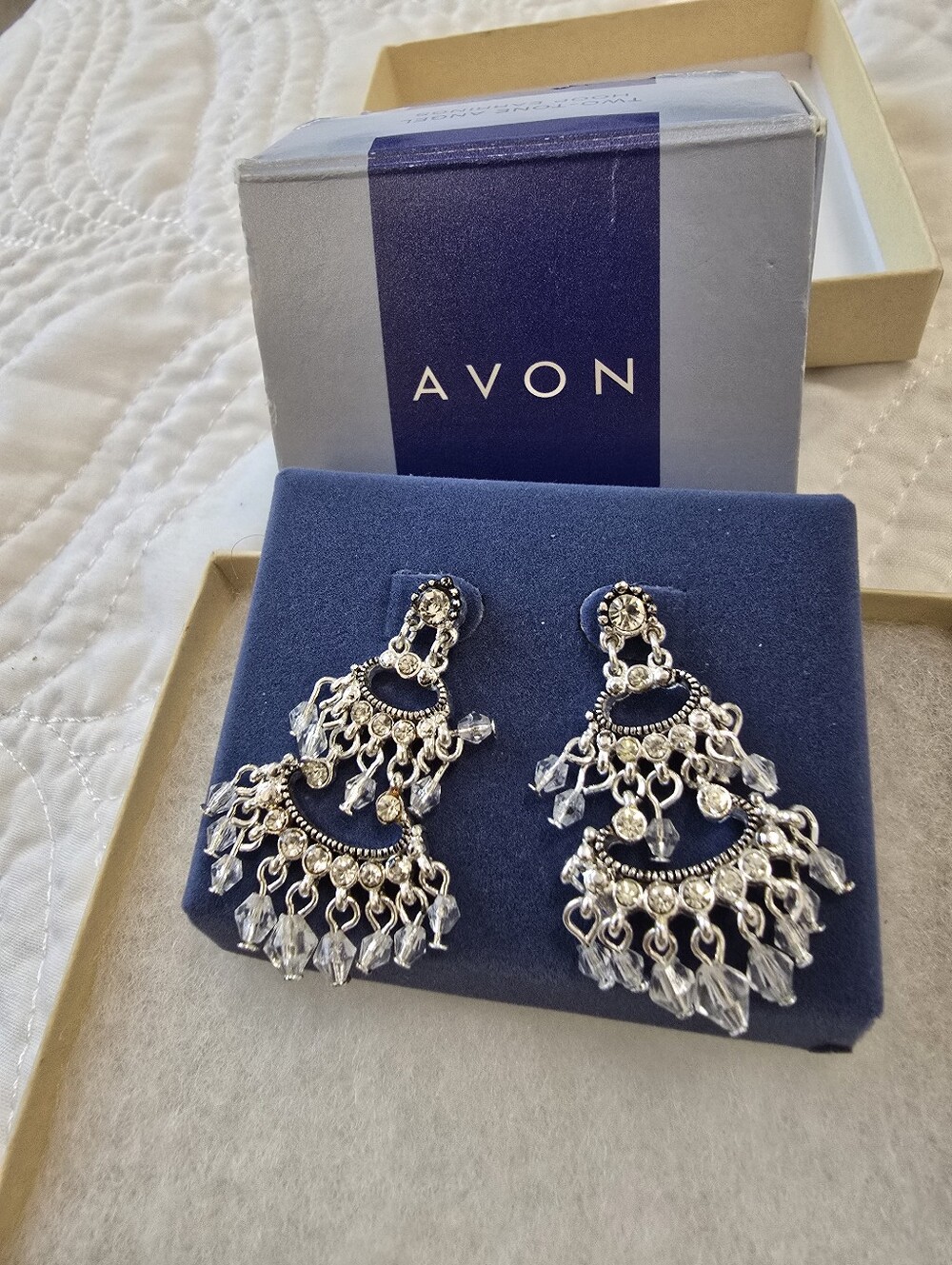 Vintage Avon Silver and Clear Crystal Chandelier Earrings. These Are Beautiful.
